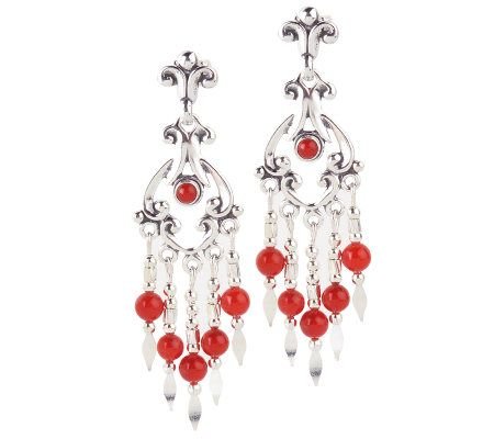 New Designer Southwestern Sterling & Coral Chandelier Earrings