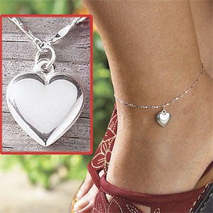 New 9" Romantic Sterling Heart Charm Anklet