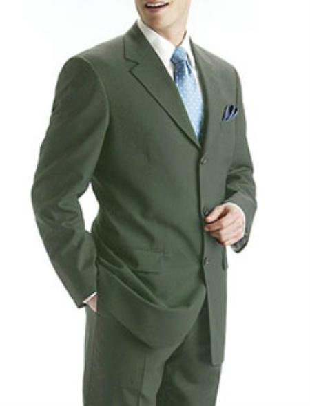Men's Olive Green 1 Pure Wool. (SUPER 100) 3-button, no vent
