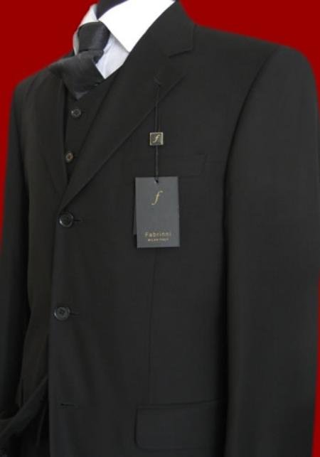 Solid Liquid Black Vested Super 150's Wool Men's Suits