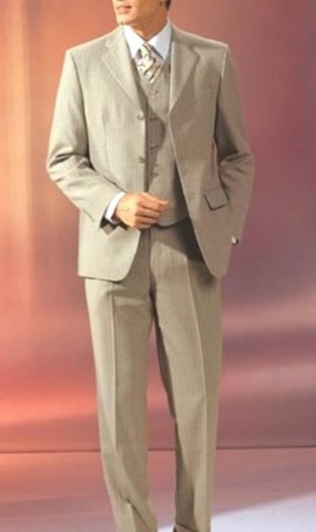 Beige Vested 3 Pieaces Super 120's Wool Suit