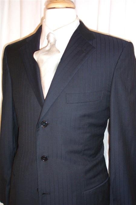 Navy Shadow 3 Buttons Pinstripe Super 150's Wool Suits