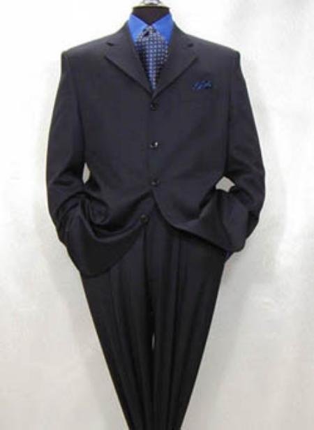 Men's 4-Button Dark Navy Blue Super Fine Pleated Pants Suit No Vent