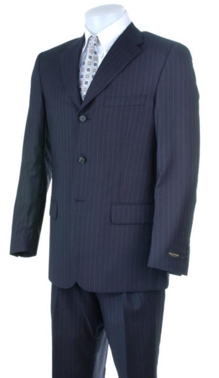 Liquid Navy Blue Pisntripe 3 Buttons Super 150's Wool premeier quality italian fabric Wool Suits