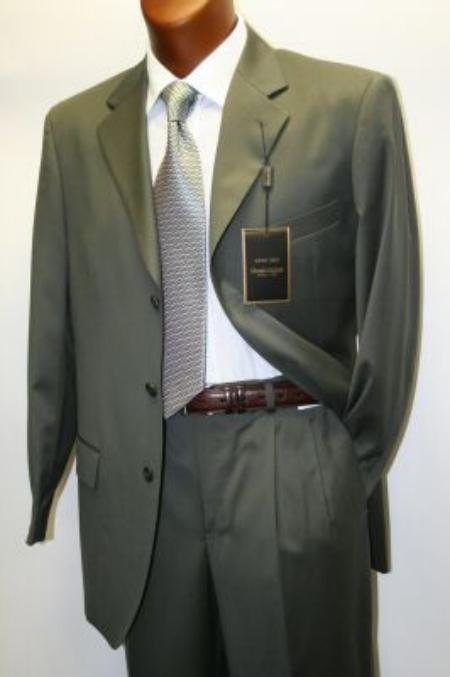 Solid Olive Green Business Suit Super 120's Wool