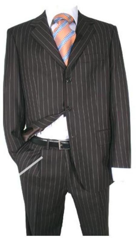 Black Super 120's Wool Chalk Pinstripe