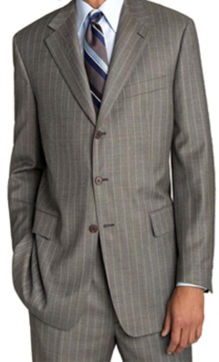 Lightweight Worsted Wool Light Grey 'Travelor' White Pinstripe Suit