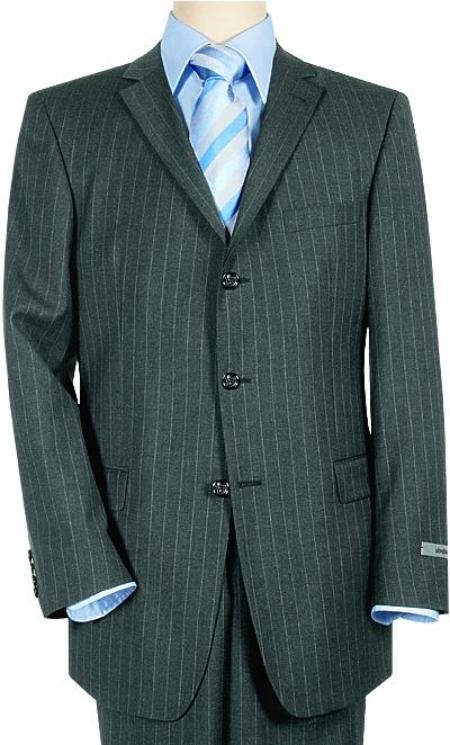 Super 120 Wool & Cashmere 3-Button Charoal Gray & White Pinstripe italian fabric Suit