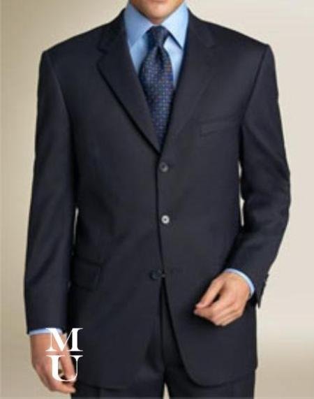 Navy Blue Suit features classic three button 1 sophisticated Wool
