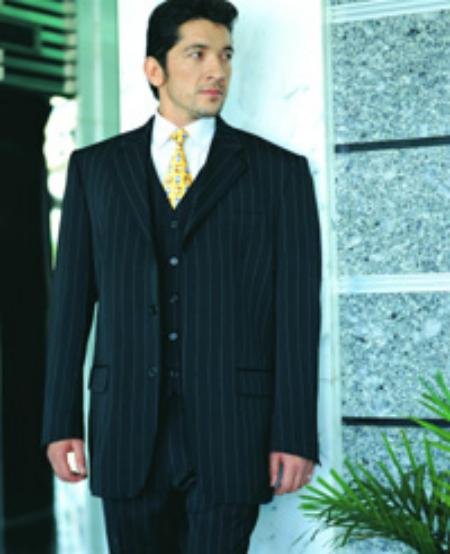 Power Black Pinstripe Super 120's Wool