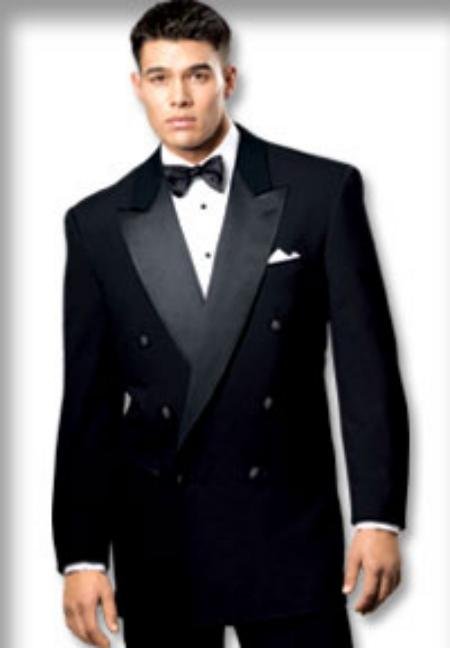 Solid Black Double Breasted Tuxedo Suit
