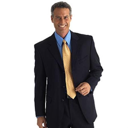 Mens Darkest Navy Blue Business Super 100's Wool Dress Suit