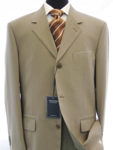 Soft Solid Three Button Drak Tan / Taup Business Super 140's Wool Dress Suits