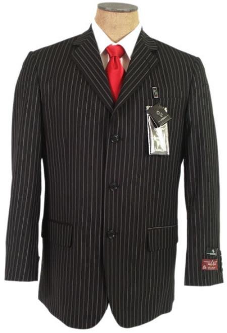 John Paul Black Pinstripe Super 120's Wool premeier quality italian fabric Design 3 Buttons