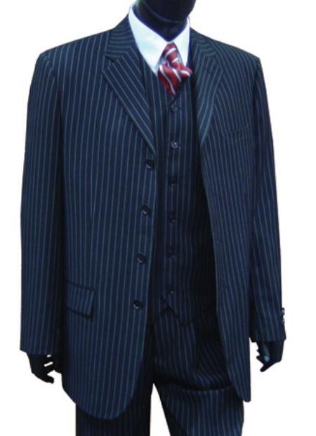 Professional Vested Pin Stripe 4 Button High Notch Suit