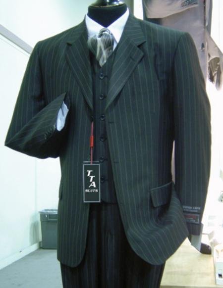 3 Button Wide Pinstripe In Charcoal Grey Vest Included