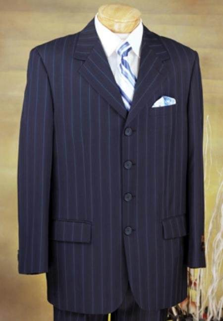 Executive 4 Button Navy Pinstripe Suit with High Notched Lapels