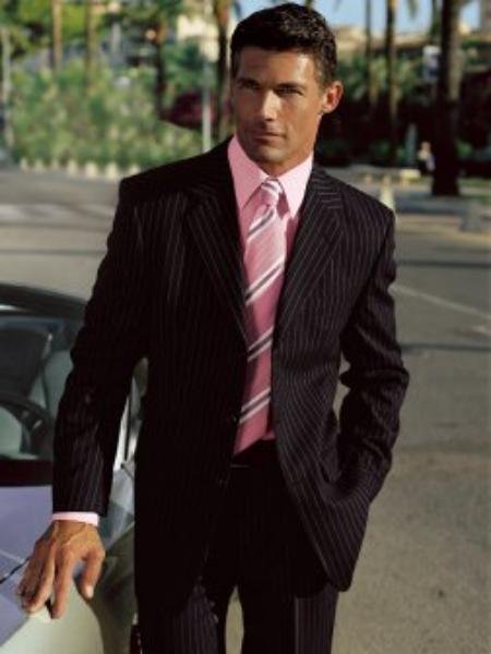 Stylish black striped suit is a men's business apparel essential in 2 or 3 Buttons
