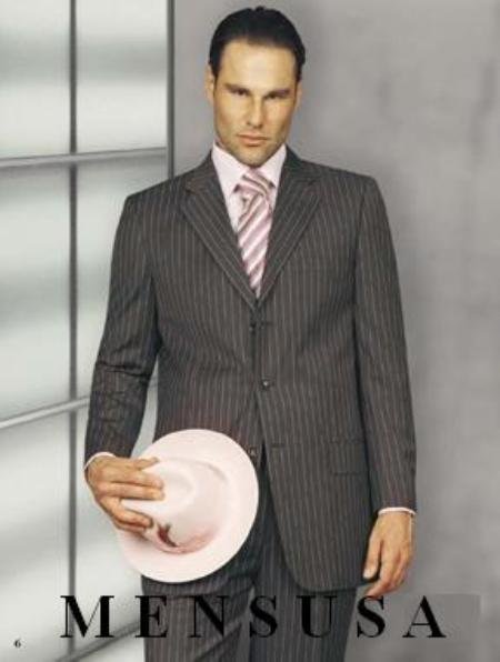 Beatiful Mens Gray Suit w/pink shadow pinstripe 3 Button Suits