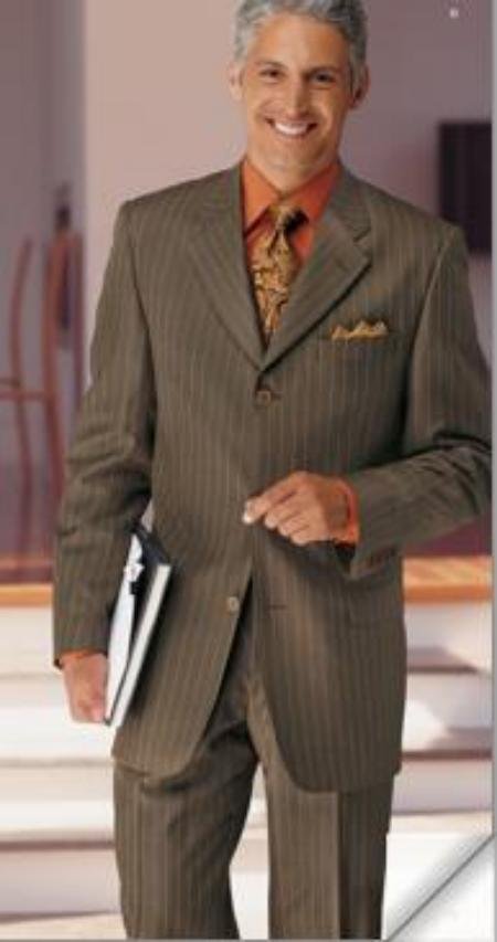 Olive Green Pinstripe Super 140's Wool