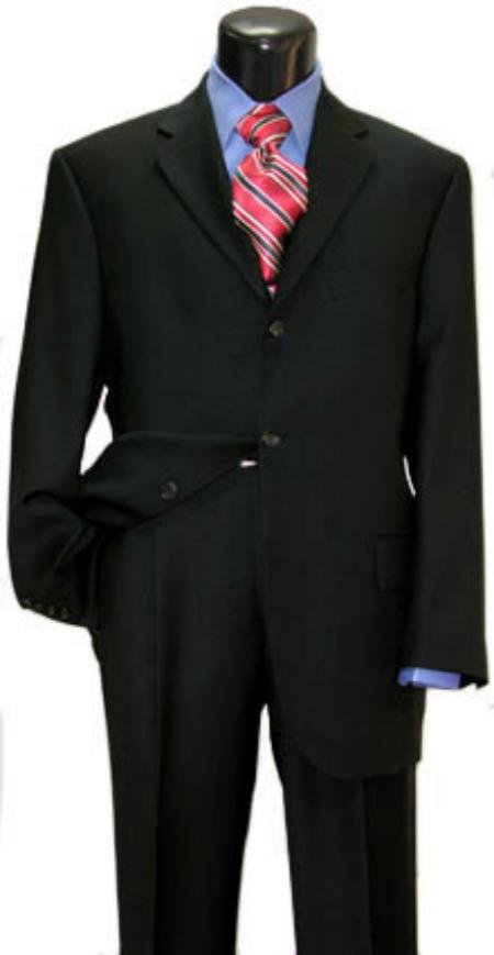 Black Super 150's Wool Men's Suits 3 Buttons Vented