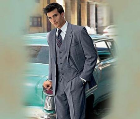 Men's Medium Gray 3 Piece Suit made from Super 150's Wool