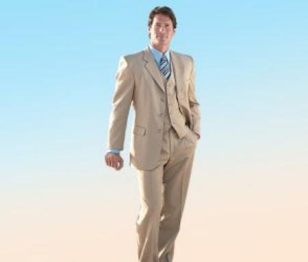 Elegant 3 Piece Tan Mens Suit Made Crafted From Super 150's premeier quality italian fabric Wool