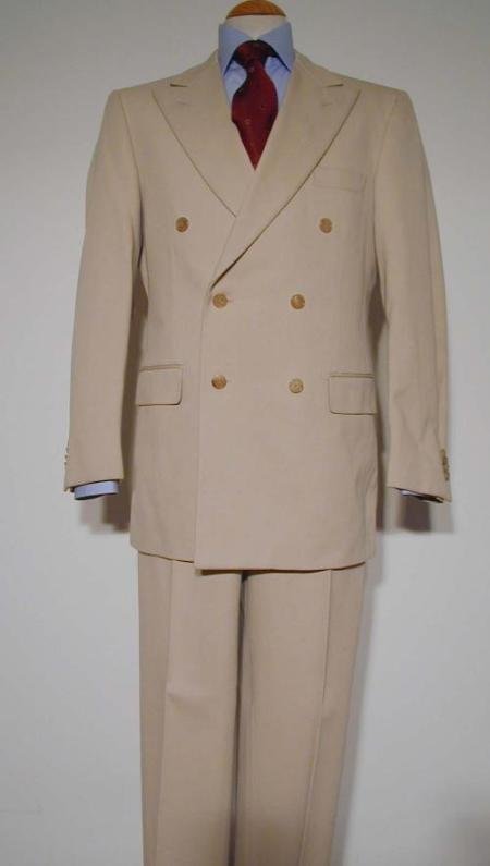 Tan Pure Virgin Wool Double Breasted Men's Suit