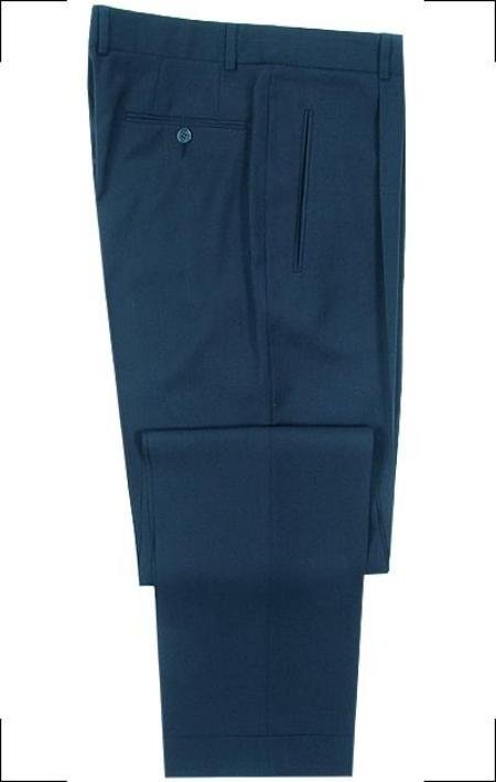 Mizzani Navy Blue Pleated Super 120's Wool premeier quality italian fabric Dress Slacks