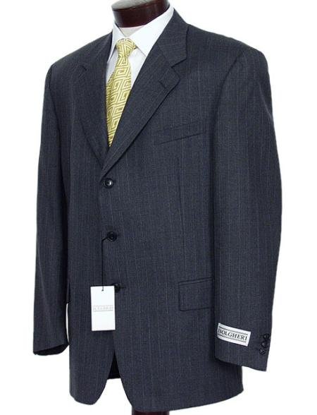 Dark Charcoal Multi Pinstripe Business Suits Super 120's Wool No Vent Pleated Pants