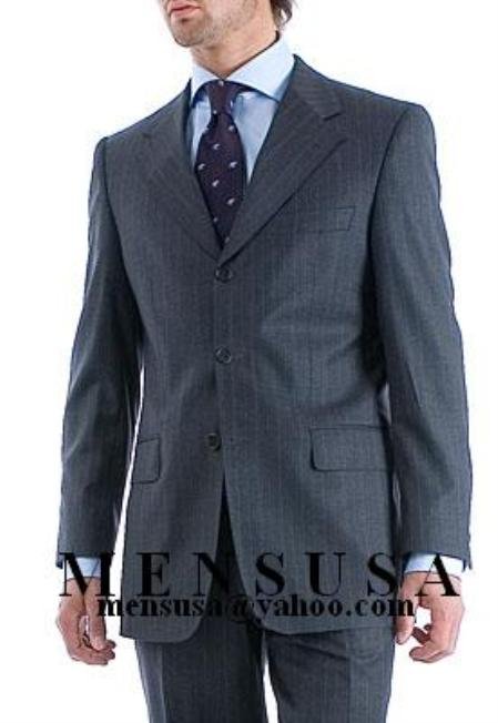 Charcoal Gray Pinstripe Super 150's Wool Men's Suit Side Vent