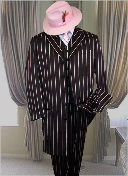 Piece Long Jacket Gangster Black & Any Color Pinstripe Zoot Suit