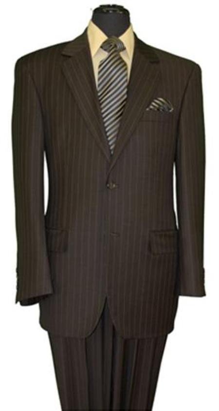 Men's Two Button Style Brown Pinstripe Super 140's Wool Suit (Jacket&Pants)