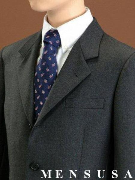 Top Quality Boys Solid Charcoal Gray 3 Buttons Worsted Light Weight Wool Suit