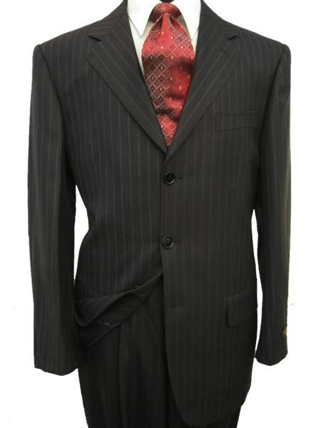 High Quality Black & Smooth Dark Gray Pinstripe 2 or 3 Buttons Super 150's Wool Italian suit