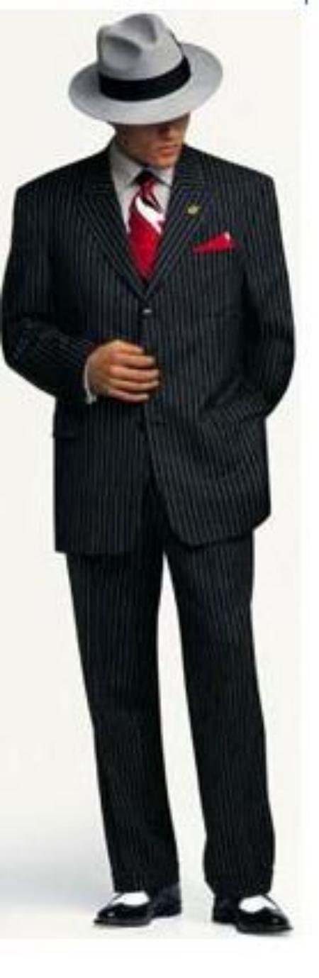 Small Jet Black Pinstripe Fashion Suit Party Fashion Suit Super 120's Wool