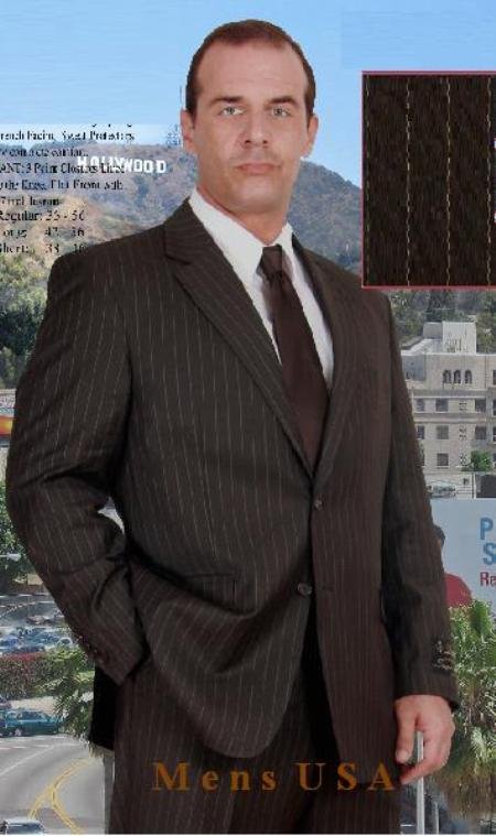 Men's Two Button Style Brown Pinstripe Super 140's Wool Suit (Jacket&Pants)