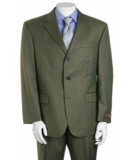 Forest Olive Green 3 Buttons Men's 3 button Busines Suits in Super 130's Marina Wool