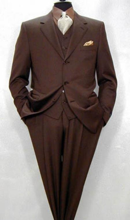 Tesroy 3 Buttons Super 150's Wool Vested Brown Side Vents