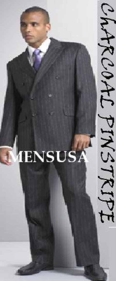 Mens Charcoal Pinstripe Double Breasted Super 150's Wool
