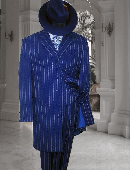 Men'S Vested Royal Blue & Bold Pronounce White Pinstripe Fashion Zoot Suit