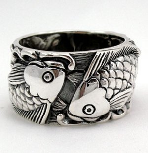 Japanese Carp Koi Fish Tattoo 925 Sterling Silver Mens Wedding Bands ... Japanese Carp Koi Fish Tattoo 925 Sterling Silver Mens Wedding Bands ...