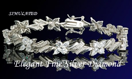14.10CT FLAWLES PLATINUM DIAMOND SILVER TENNIS BRACELET