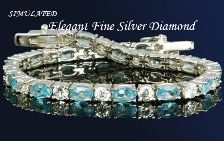 BOLD 16.5 AQUAMARINE W/ DIAMONDS SILVERTENNIS 7 1/4