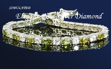 BOLD 16.5 PERIDOT W/ DIAMONDS SILVERTENNIS 7 1/4