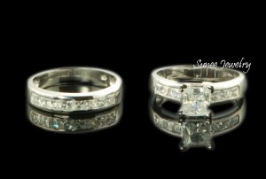 3.25ct Princess Cut Engagement Wedding Ring Set sz 3-12 in sterling silver