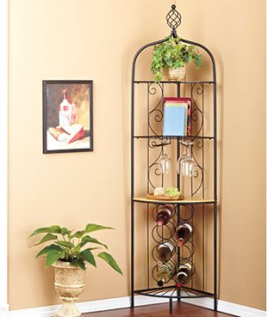 Corner Wine Rack/Racks metal scrollwork Holds 8 bottles