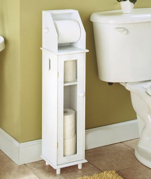 Furniture-Style White Wooden Toilet Roll Storage