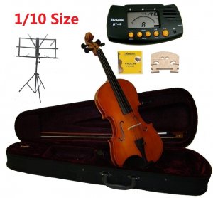 Rugeri 1/10 Size Violin+Case+Bow+2 Sets String,2 Bridges,Rosin,Metro Tuner,Music Stand