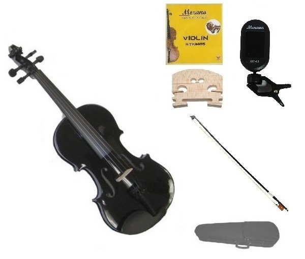 1/4 Size Black Violin,Case,Black Bow+Rosin+2 Sets Strings+2 Bridges+Tuner